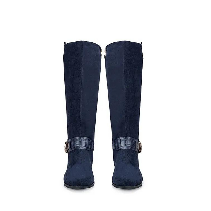 Blue Faux Suede Knee High Boots