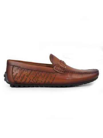 Tan Leather Moccasins With Panel