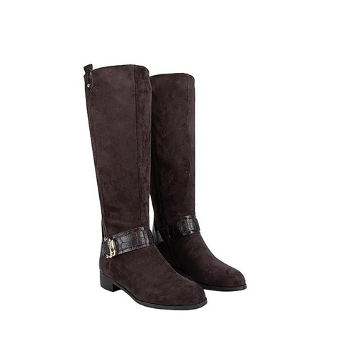 Brown Faux Suede Knee High Boots