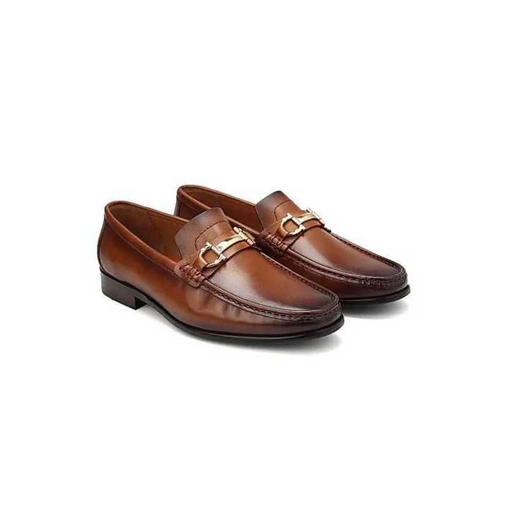 Tan Leather Loafers With Buckle