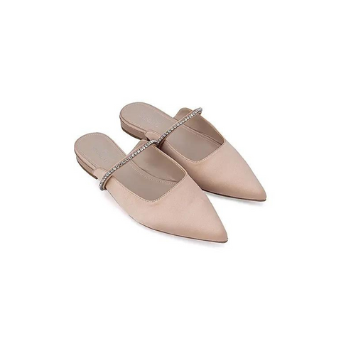 Beige Faux Suede Mules with Embellished Strap