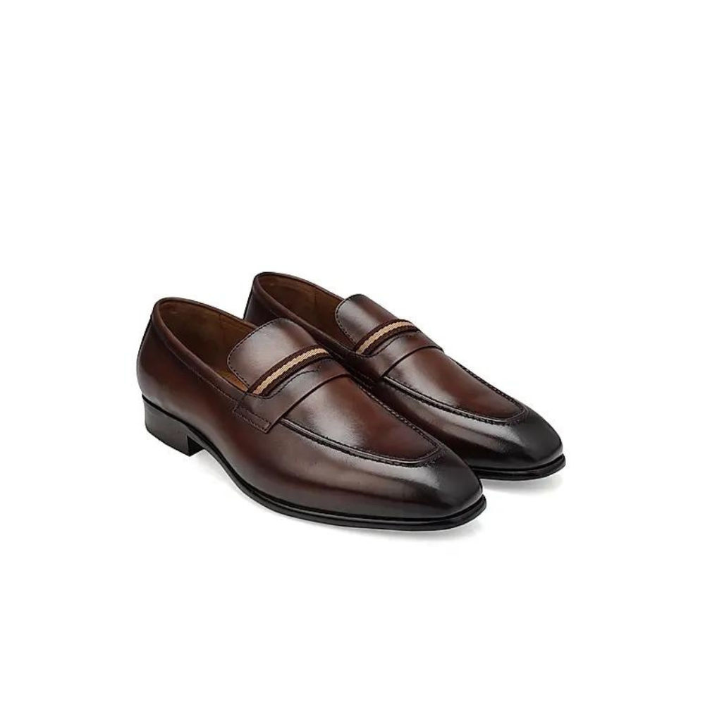 Coffee Striped Leather Loafers