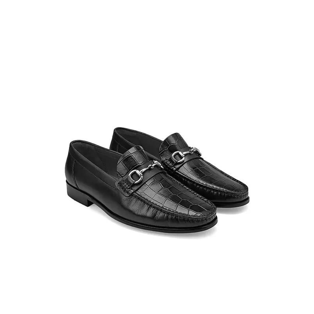 Black Croco Textured Loafers