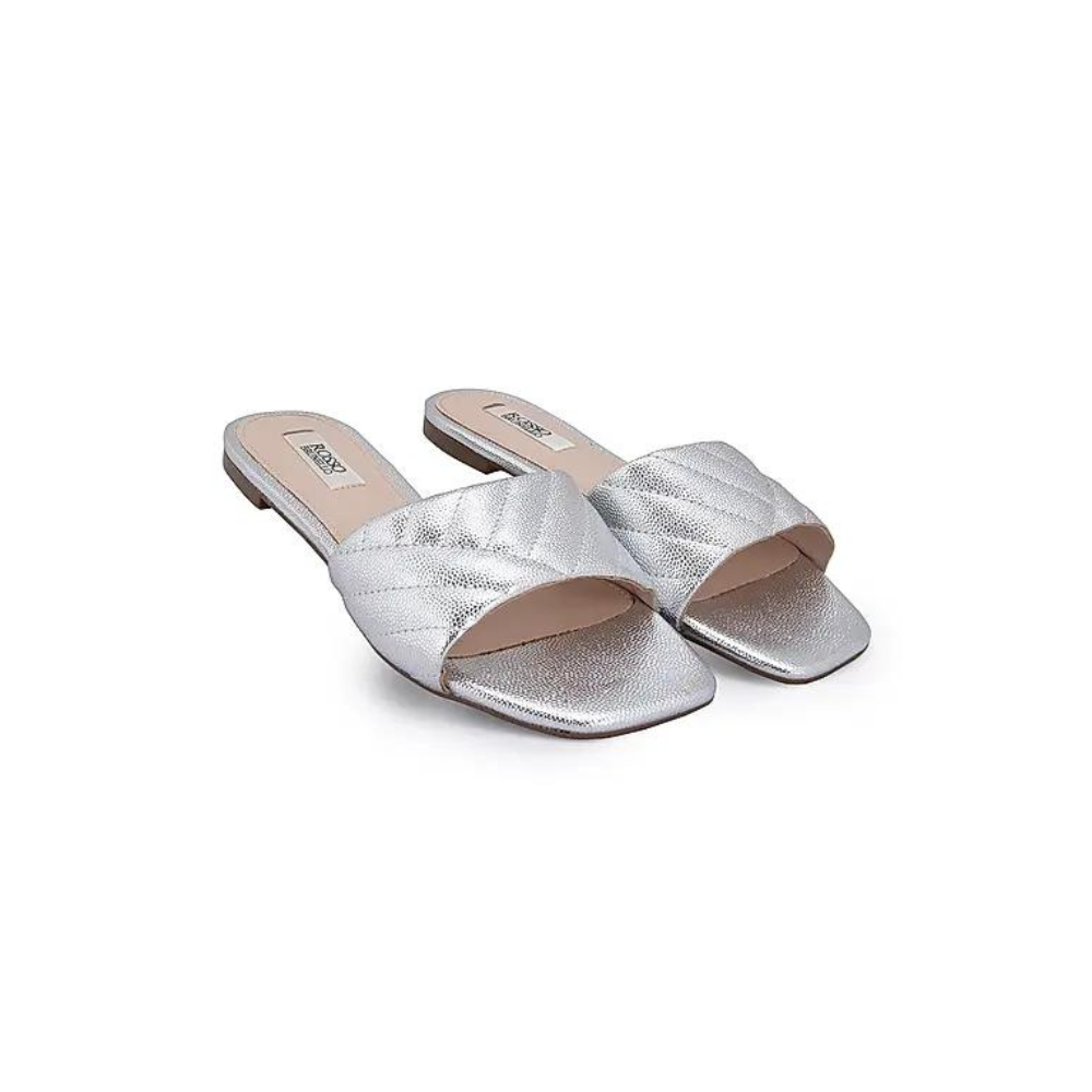 Silver Faux Leather Sliders