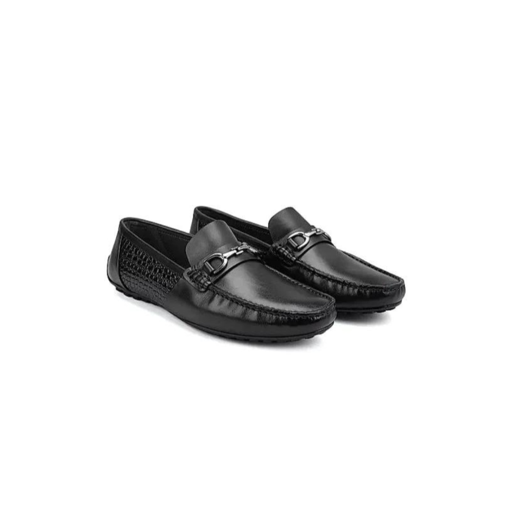 Black Leather Moccasins With Buckle