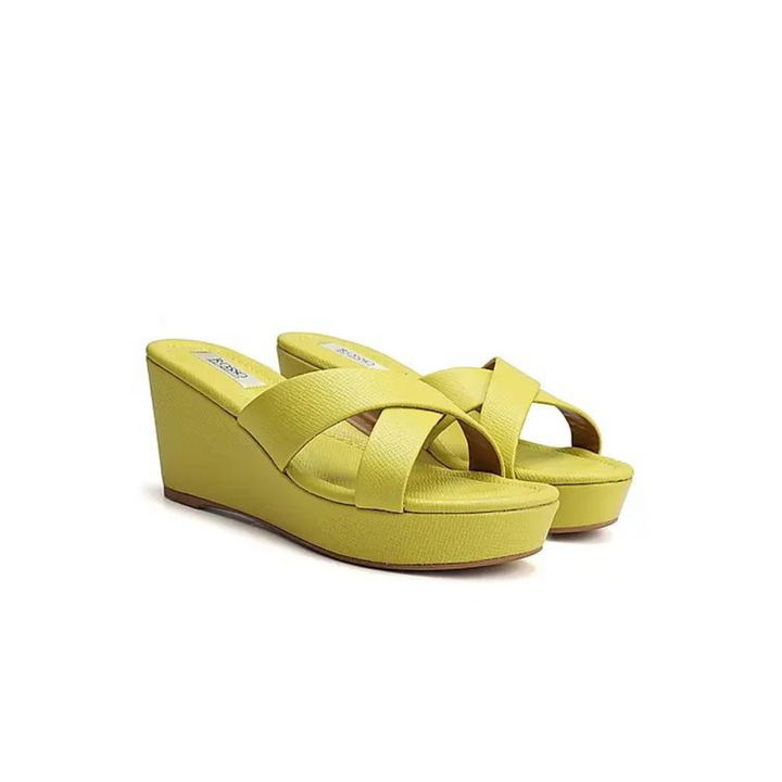 Mustard Criss Cross Strap Wedges