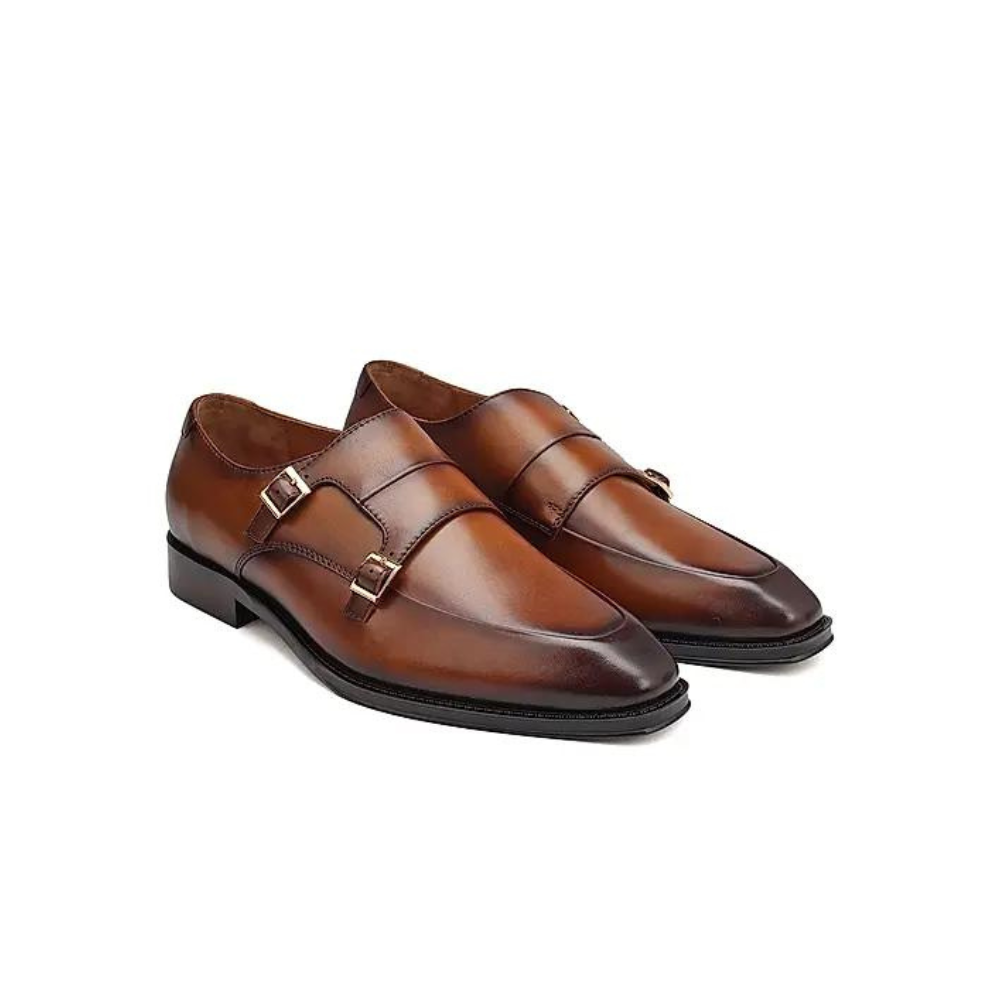 Tan Plain Leather Monk Straps