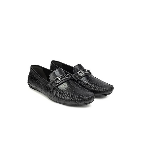 Black Croco Textured Moccasins