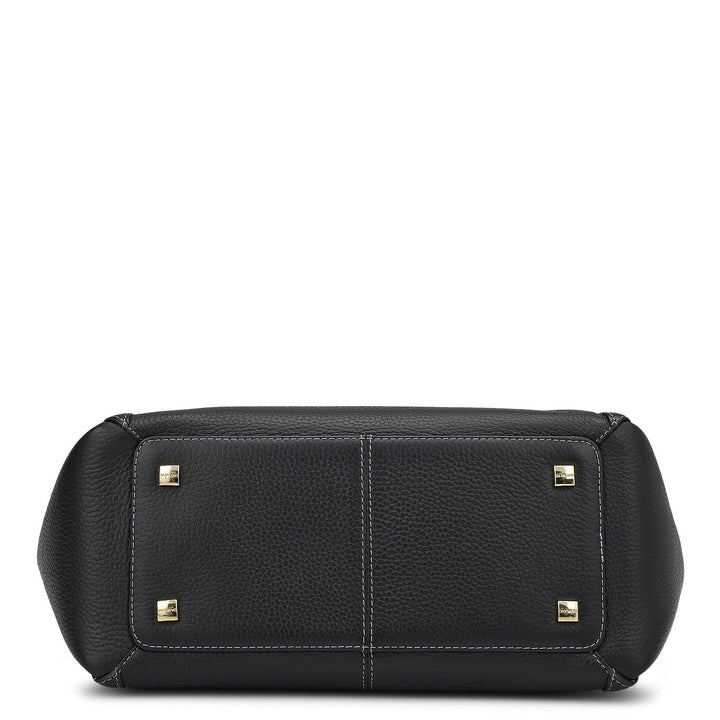 Medium Wax Leather Satchel - Black