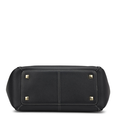 Medium Wax Leather Satchel - Black