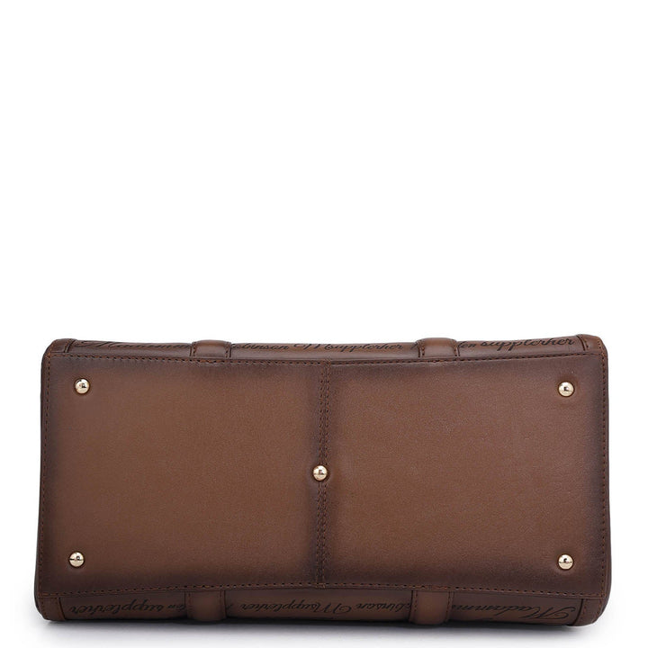 Medium Signato Leather Satchel - Cognac
