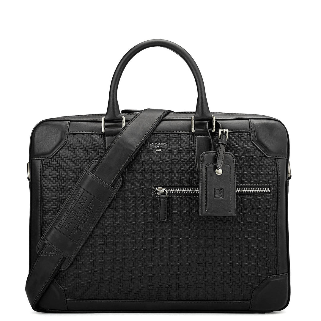 Mat Emboss Leather Laptop Bag - Black