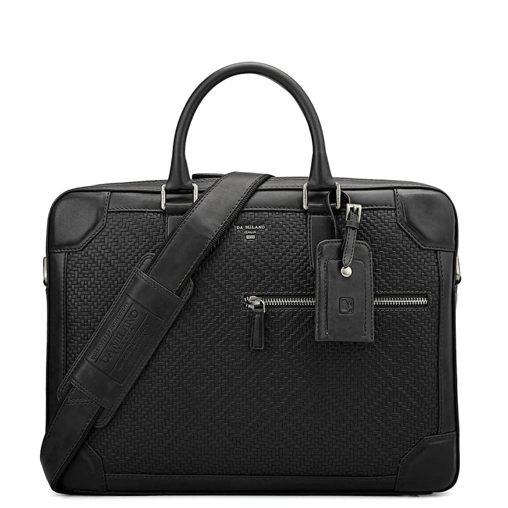 Mat Emboss Leather Laptop Bag - Black