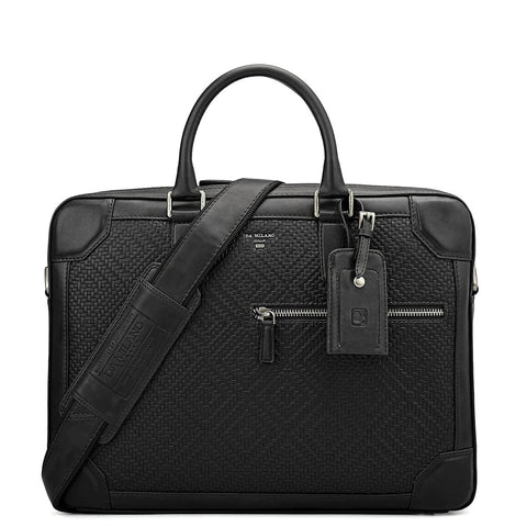 Mat Emboss Leather Laptop Bag - Black