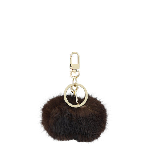Fur Wax Leather Key Chain - Brown