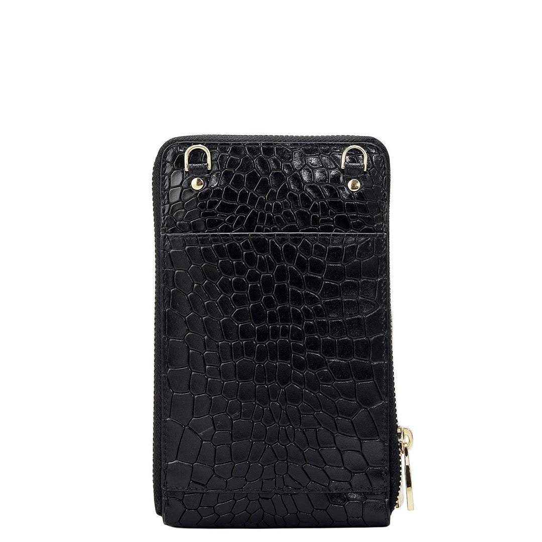 Croco Leather Crossbody - Black