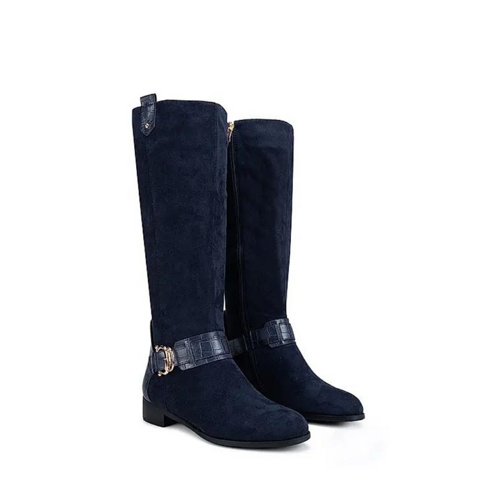 Blue Faux Suede Knee High Boots