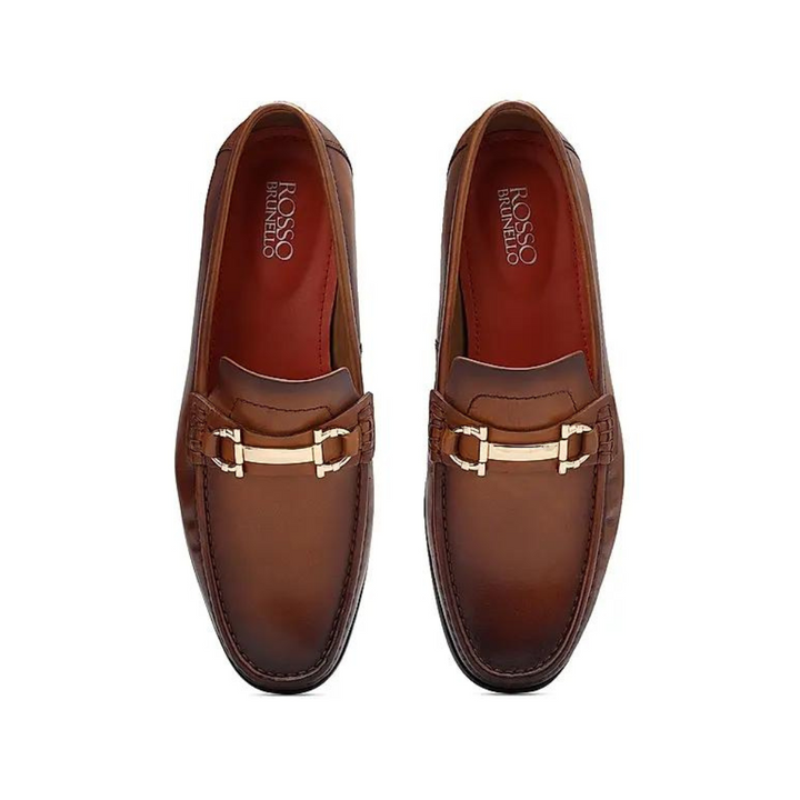 Tan Leather Loafers With Buckle