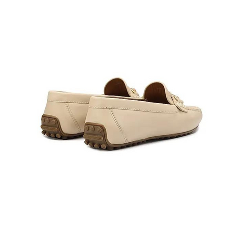 White Leather Moccasins With Buckle