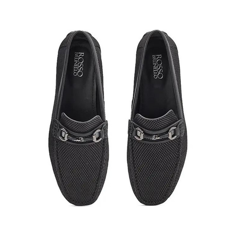 Black Laser Print Leather Moccasins