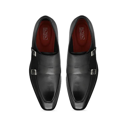 Black Plain Leather Monk Straps