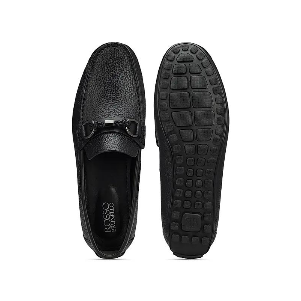 Black Textured Leather Moccasins