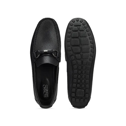 Black Textured Leather Moccasins