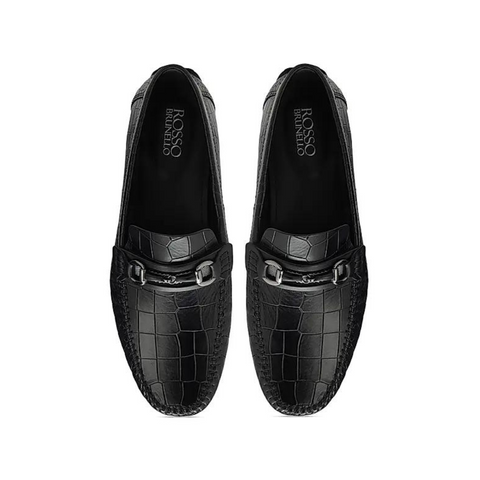 Black Croco Textured Moccasins