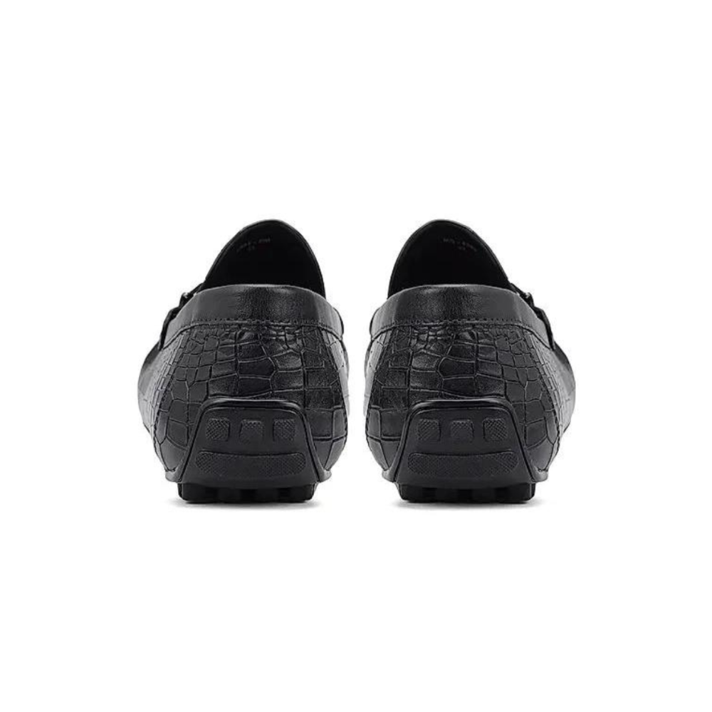 Black Croco Textured Moccasins