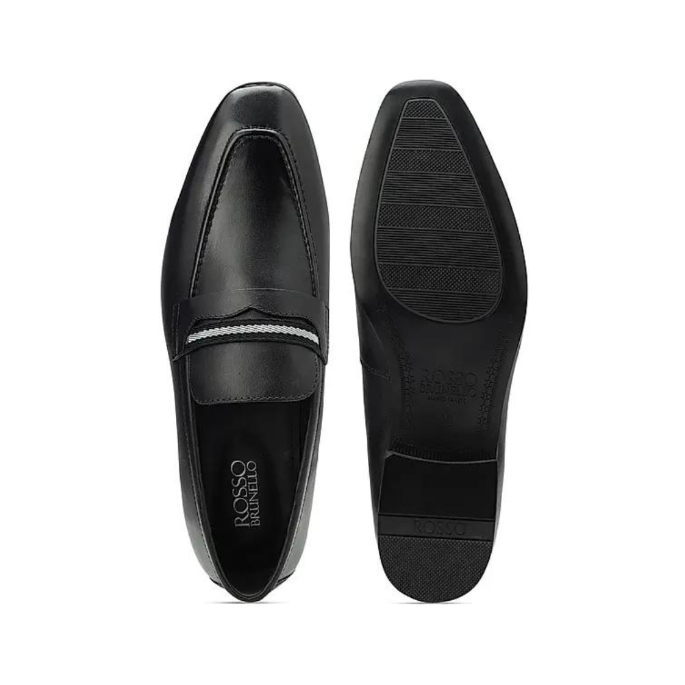 Black Striped Leather Loafers