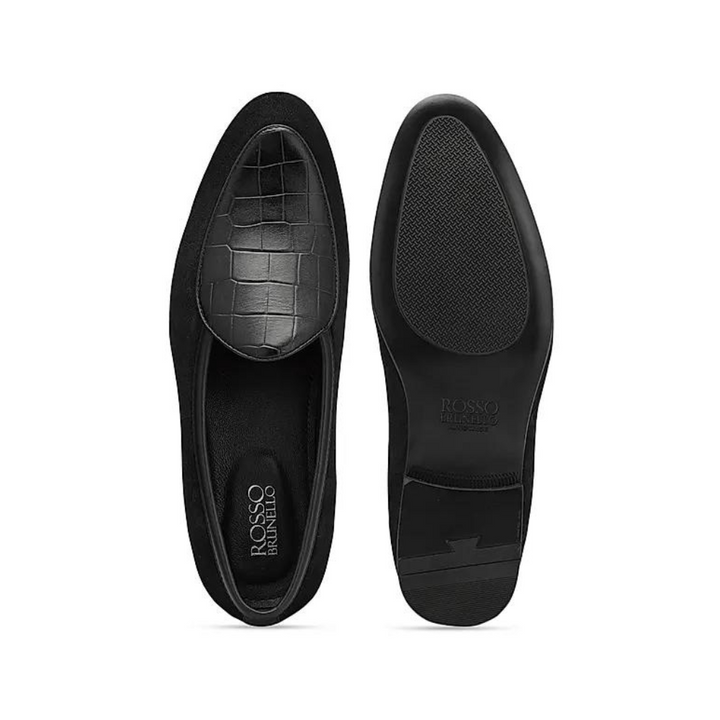 Black Croco Textured Loafers