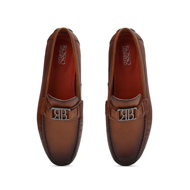 Tan Leather Moccasins With Logo