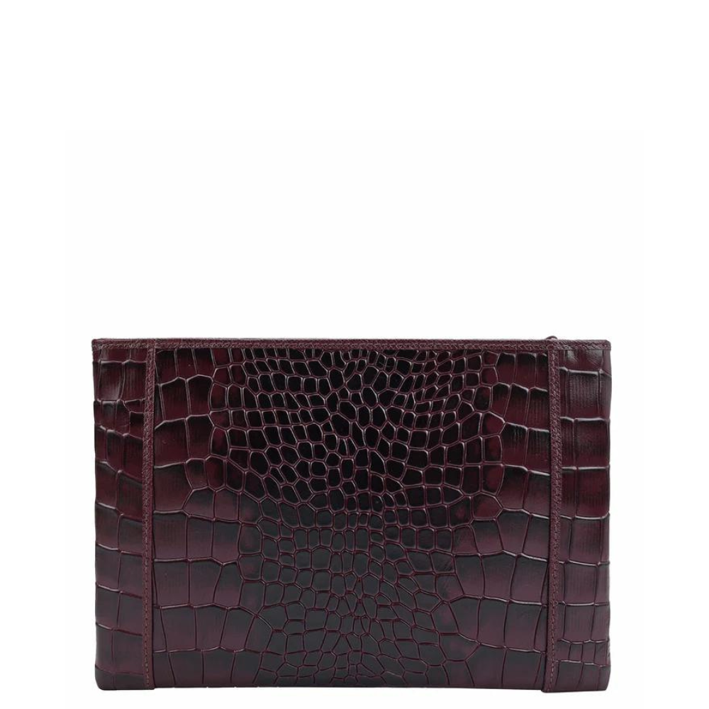 Small Croco Leather Clutch - Wine