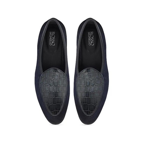 Navy Croco Textured Loafers