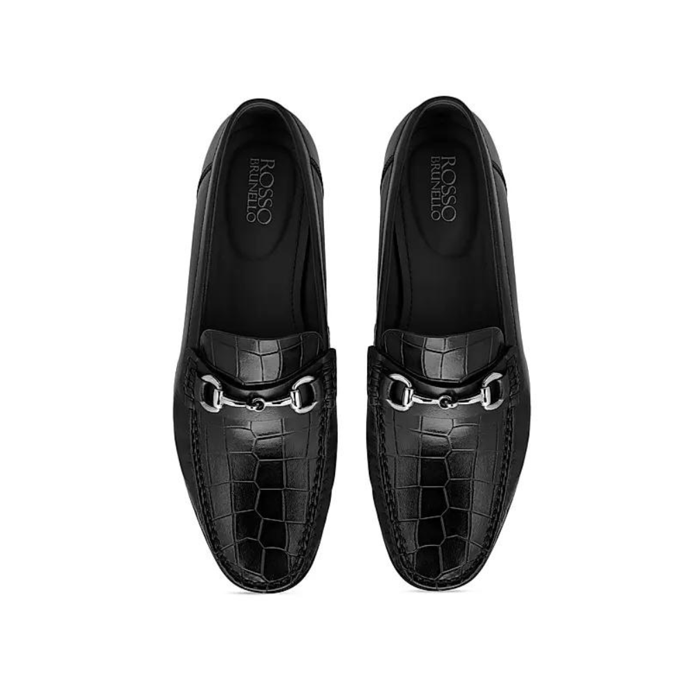 Black Croco Textured Loafers