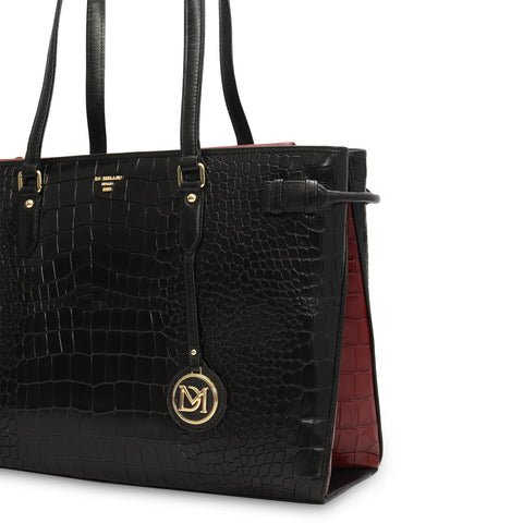Medium Croco Leather Tote - Black