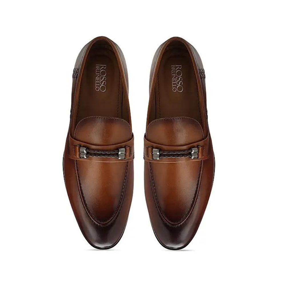 Tan Braided Leather Loafers