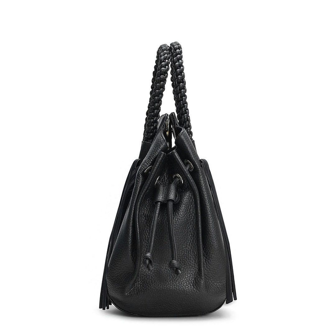 Medium Wax Leather Satchel - Black