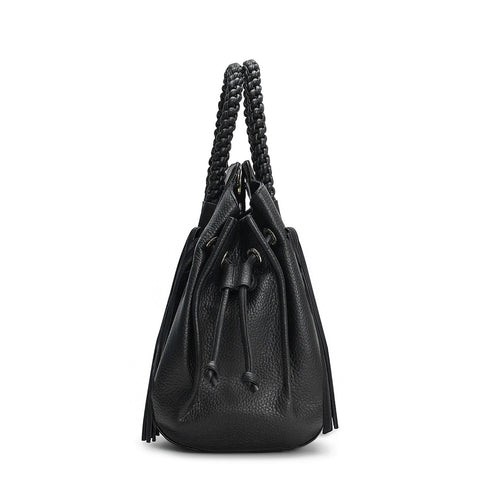 Medium Wax Leather Satchel - Black