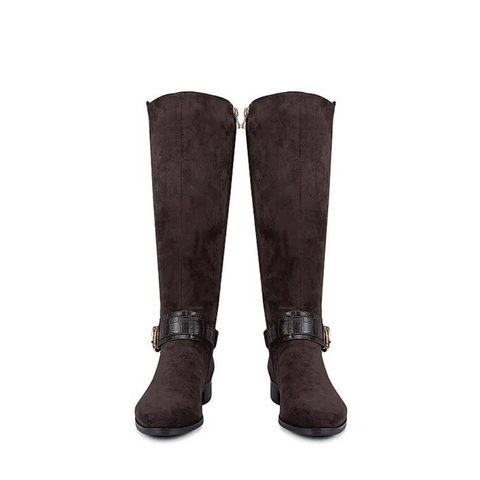 Brown Faux Suede Knee High Boots