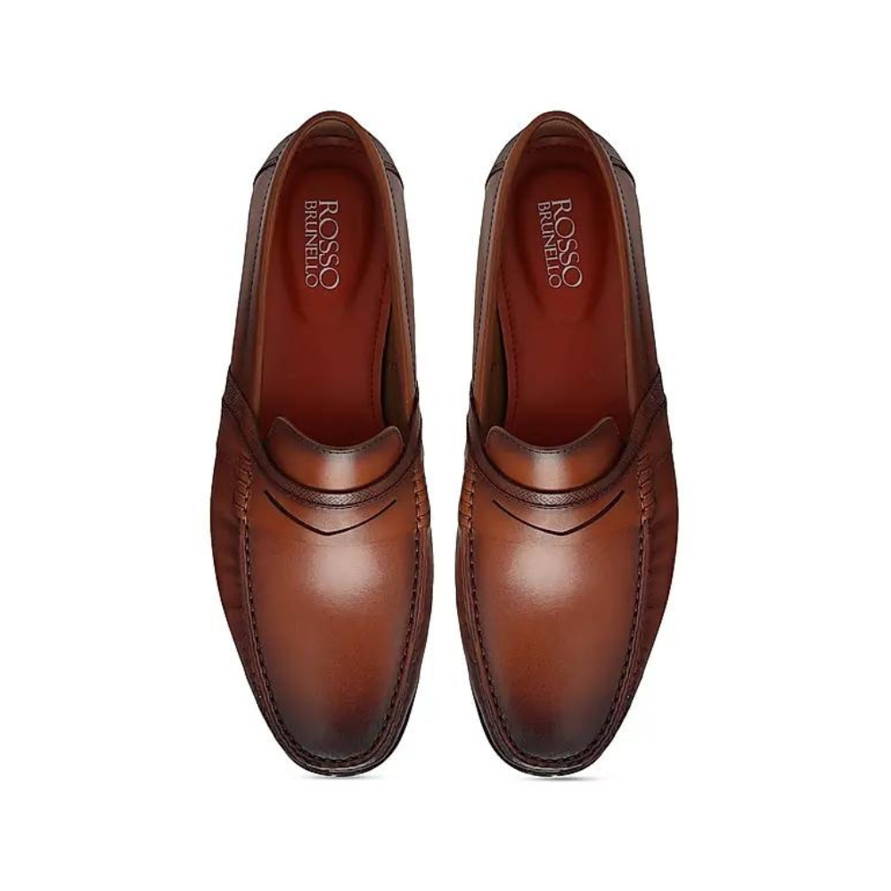 Tan Leather Loafers With Panel