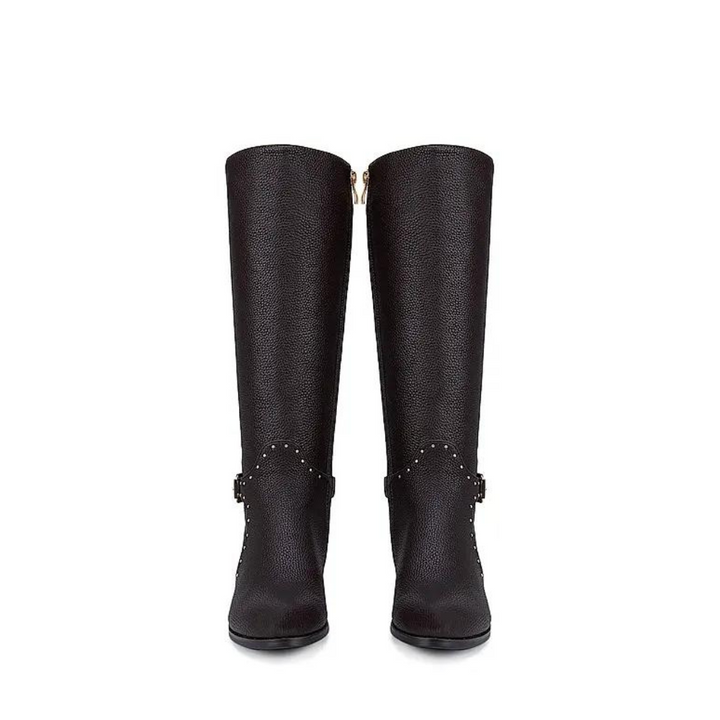 Brown Knee High Studded Boots