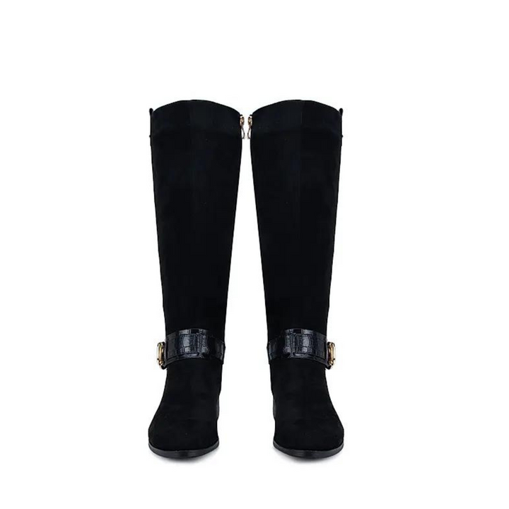 Black Faux Suede Knee High Boots