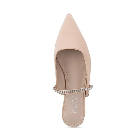 Beige Faux Suede Mules with Embellished Strap