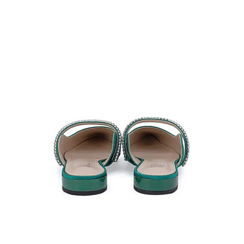 Green Faux Suede Mules with Embellished Strap