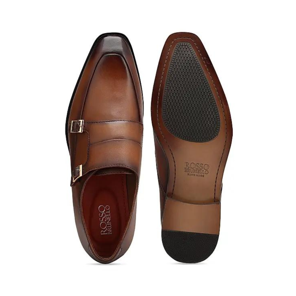 Tan Plain Leather Monk Straps