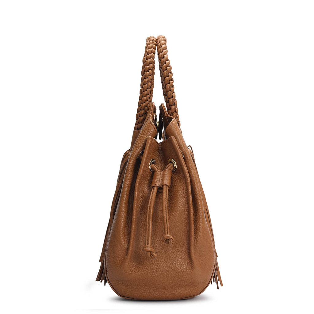Medium Wax Leather Satchel - Caramel