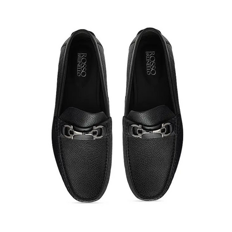 Black Leather Moccasins With Buckle