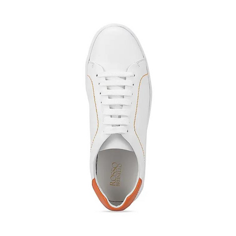 White and Orange Leather Sneakers