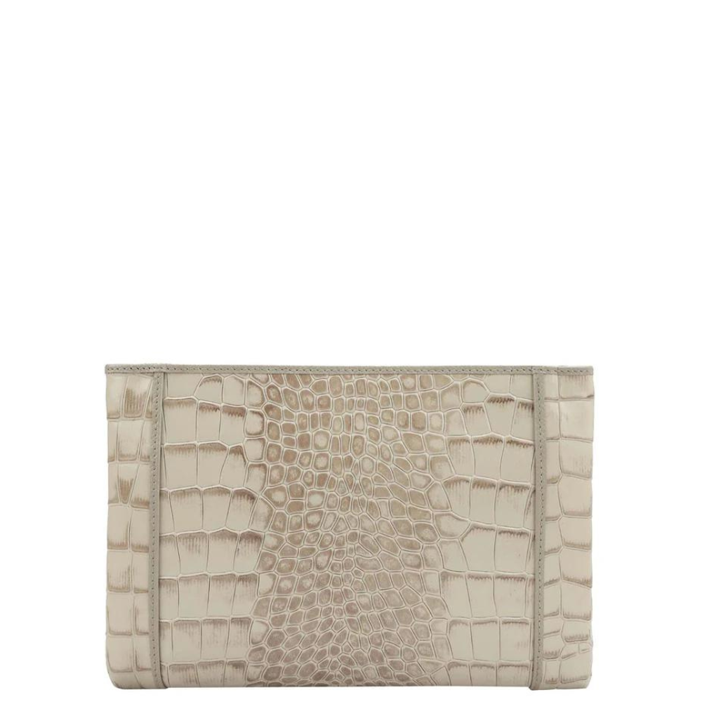 Small Croco Leather Clutch - Frost